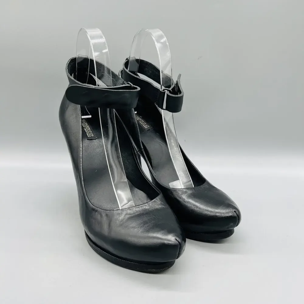 AllSaints Shoes Womens 7 Black Leather Ankle Strap Round Toe Stiletto Pumps